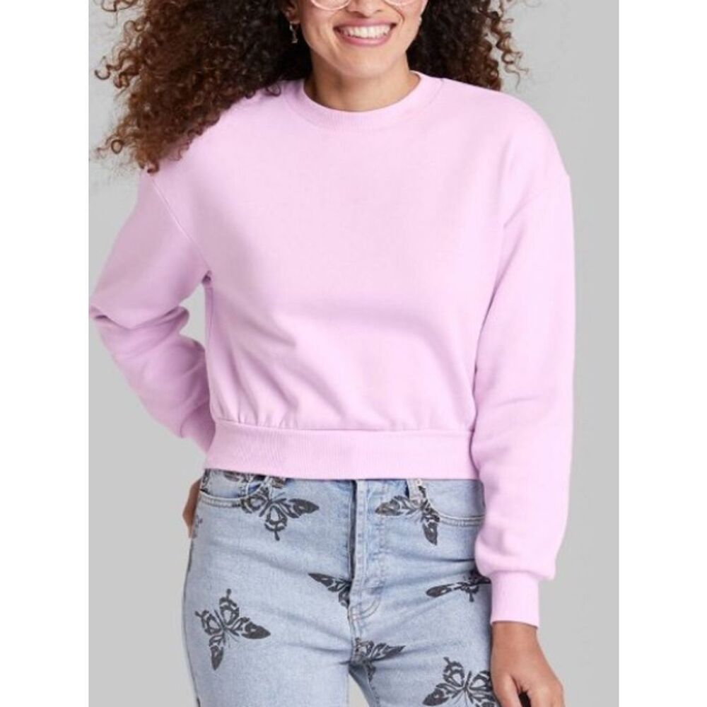 Wild Fable Women's Light Lavender Purple Crewneck Crop Sweatshirt (Size: XL) - Picture 1 of 16
